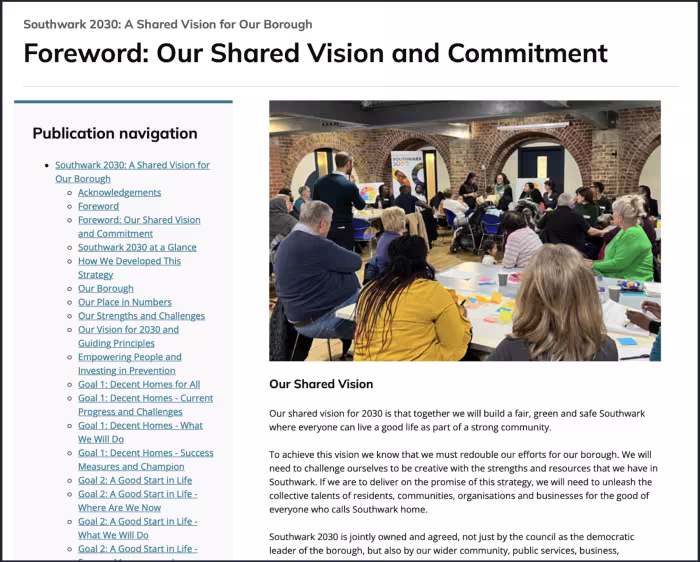 Screenshot of Southwarks PDFs imported into Drupal. 